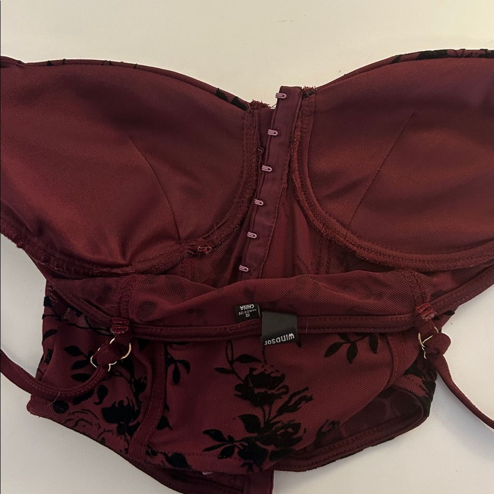 Windsor Burgundy Burnout Velvet Floral Y2K 90's Whimsigoth Goth Whimsical Corset - Picture 8 of 9